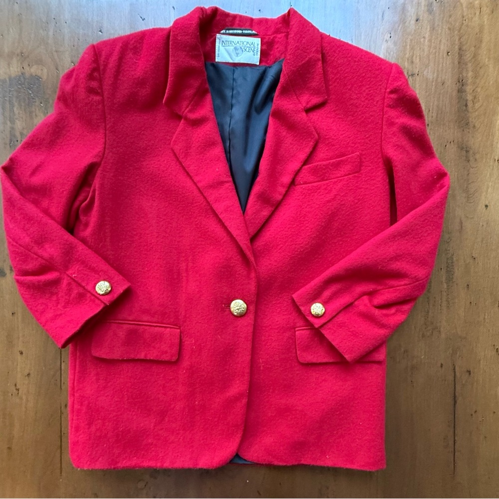 Vintage International Scene Red Blazer with Gold Buttons